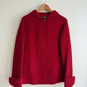 DKNY Women's Red Hooded Wool Jacket Size M